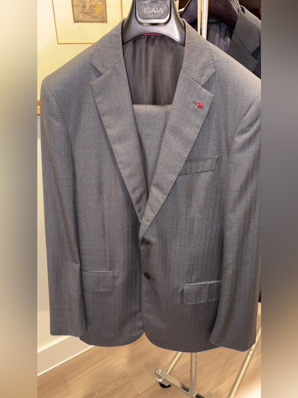 Isaia Super 120s Wool Suit Grey Pinstripe EU Size 52/8R , US size 42R NWT
